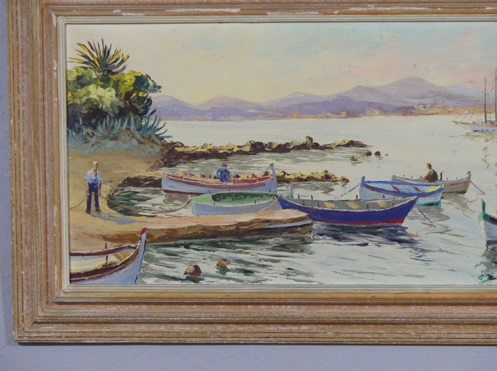 Golf Juan Cap De La Garoupe, Oil Painting On Wood By Vincent Cermignani (1902-1971)-photo-2