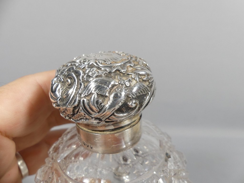 Paire De Flacons à Parfum En Verre Taillé Diamant Et Argent Massif, Londres -photo-5