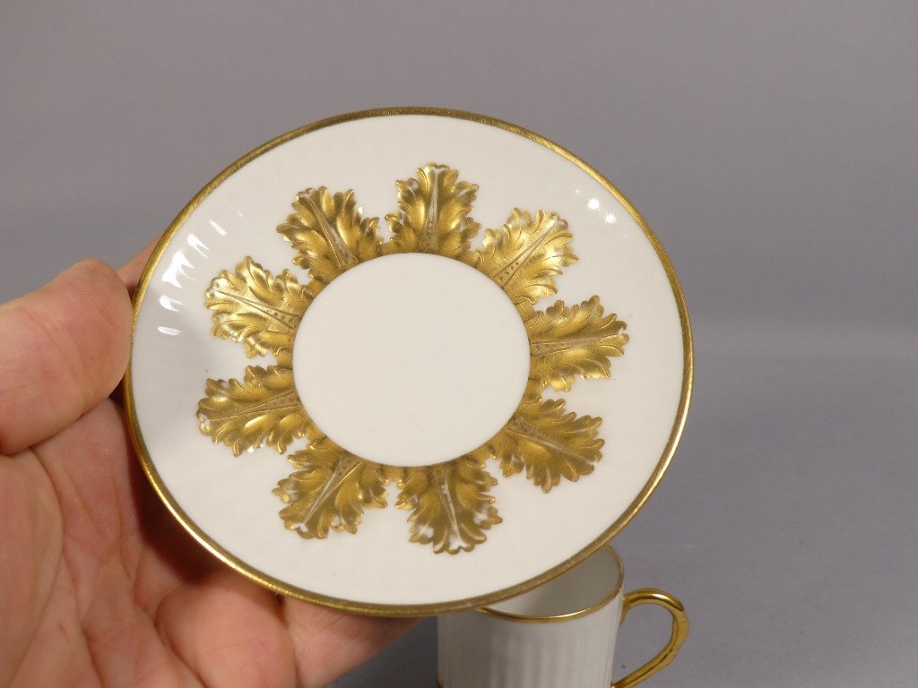 Tasse De Collection De Style Empire Aux Palmettes d'Acanthe Doré Porcelaine De Limoges-photo-6