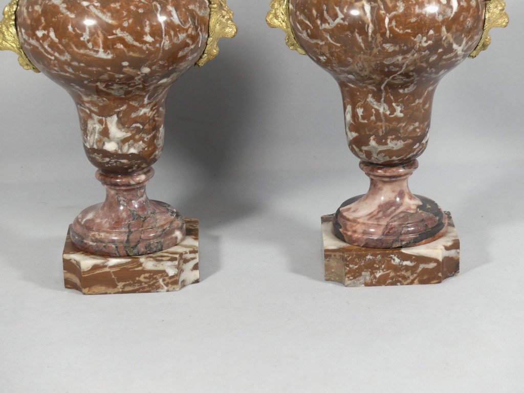 Paire De Cassolettes Urnes En Marbre Et Bronze, Mufles De Lion, époque Napoléon III-photo-3