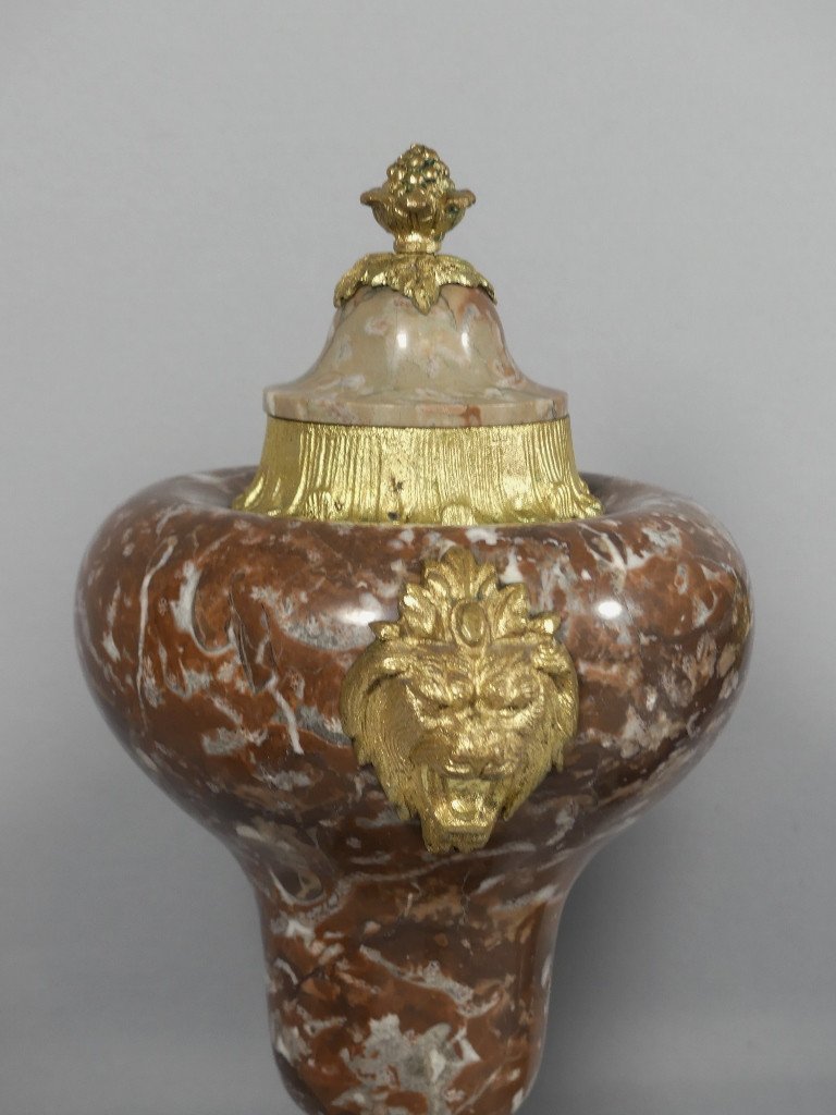 Paire De Cassolettes Urnes En Marbre Et Bronze, Mufles De Lion, époque Napoléon III-photo-4