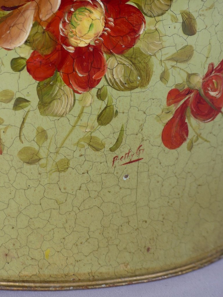 Napoleon III Style Flower Painted Sheet Metal Waste Paper Basket, Mid-20th Century-photo-4