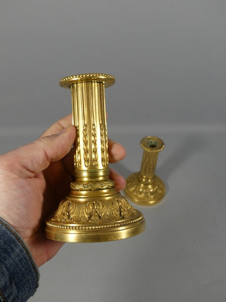 Pair Of Louis XVI Style Gilt Bronze Candlesticks, 19th Century-photo-4