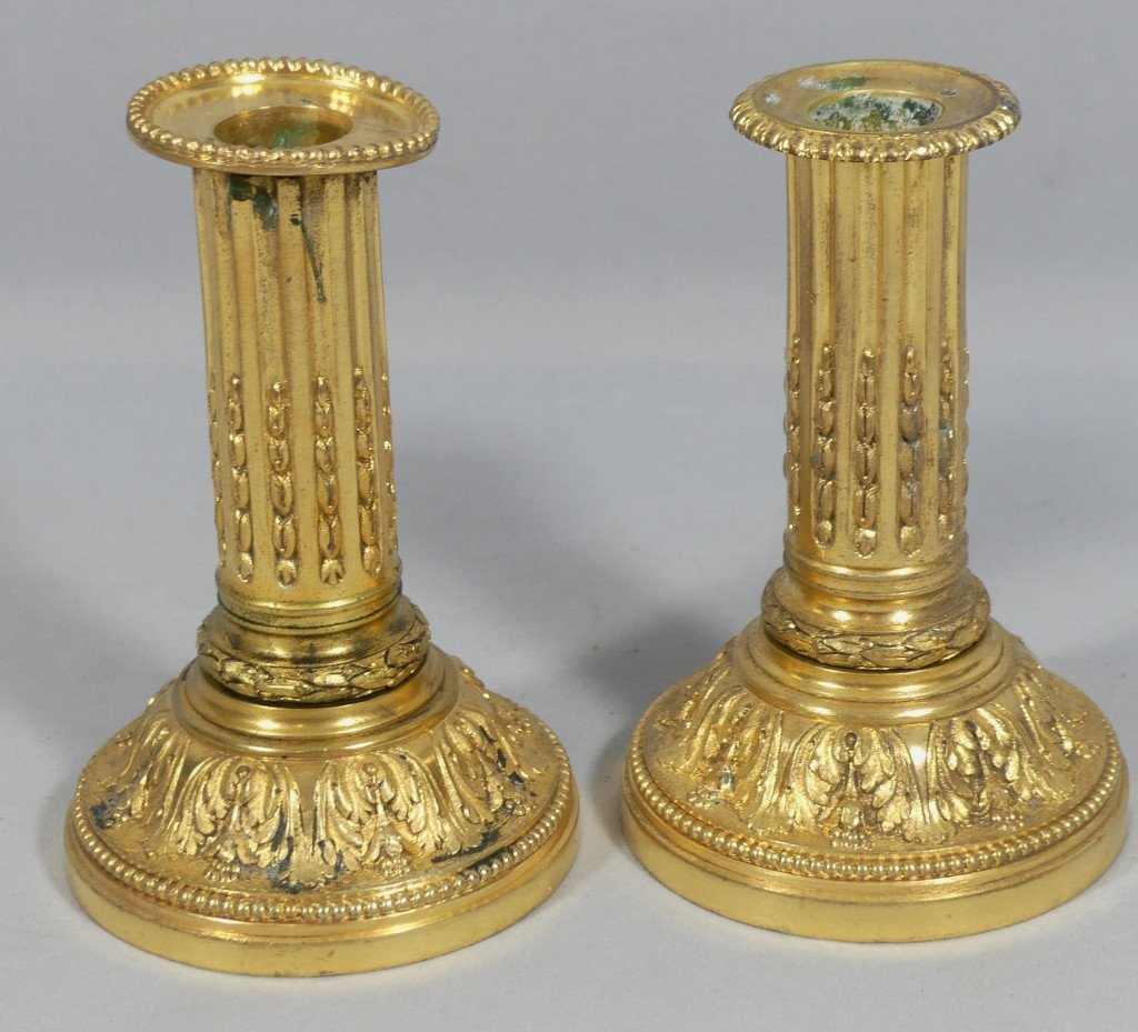 Pair Of Louis XVI Style Gilt Bronze Candlesticks, 19th Century