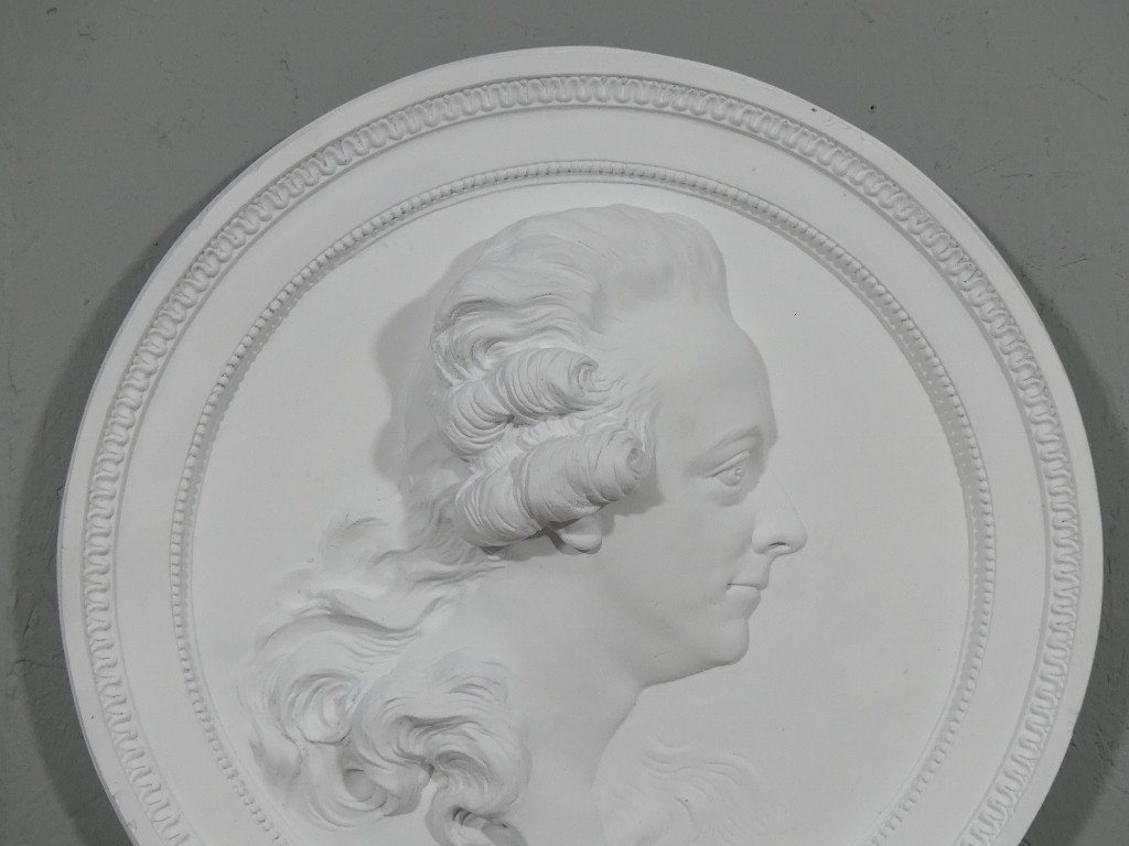 Important Plaster Medallion Representing King Gustav III After Johan Tobias Sergel-photo-3