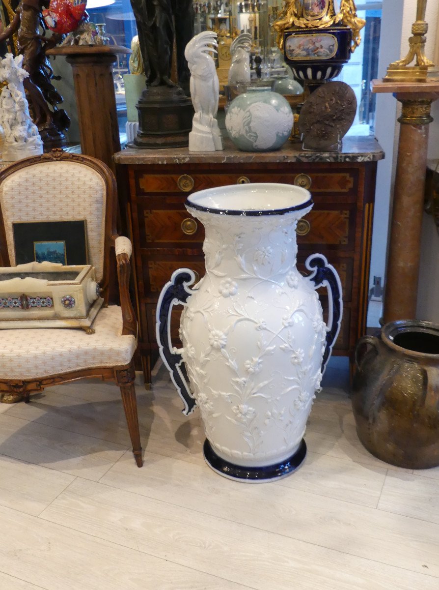 Monumental Baluster Vase In White Blue Chinese Porcelain From The 19th Century-photo-2