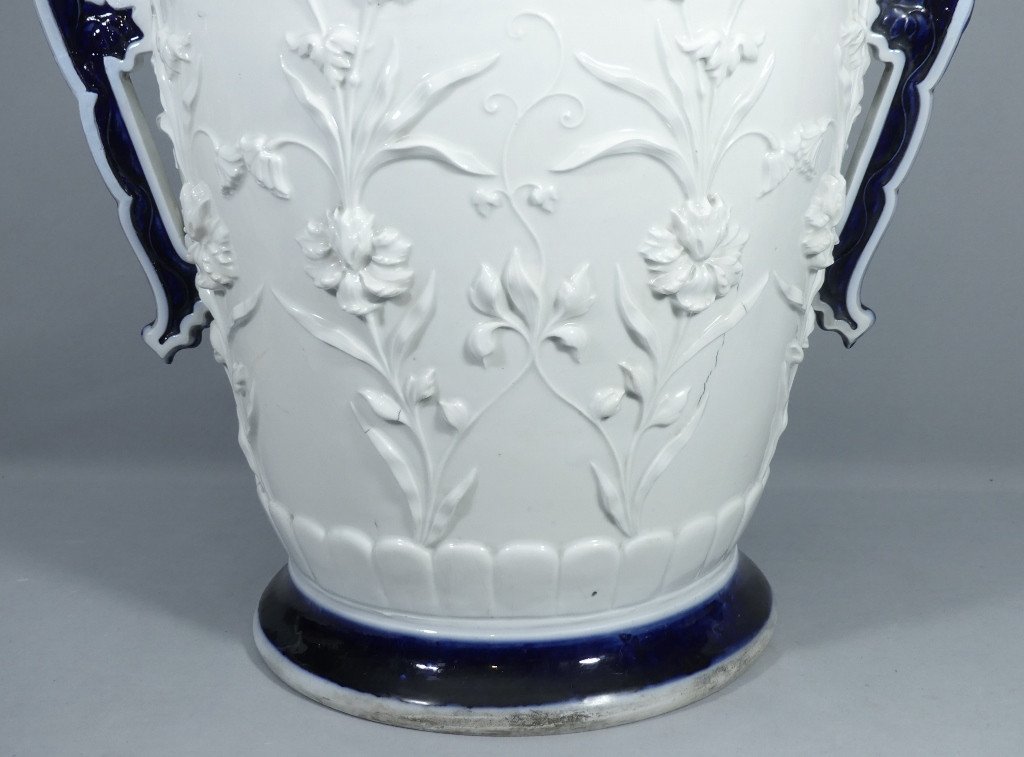 Monumental Baluster Vase In White Blue Chinese Porcelain From The 19th Century-photo-3