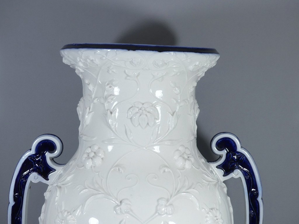 Monumental Baluster Vase In White Blue Chinese Porcelain From The 19th Century-photo-1