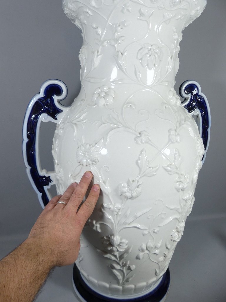 Monumental Baluster Vase In White Blue Chinese Porcelain From The 19th Century-photo-2