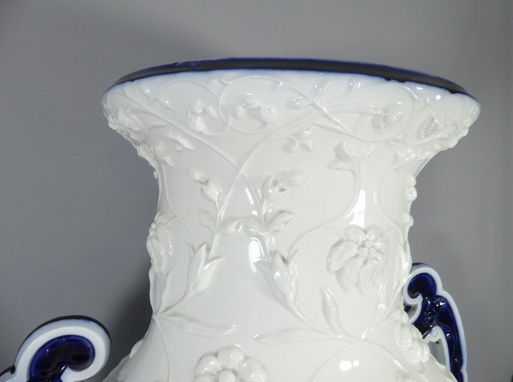 Monumental Baluster Vase In White Blue Chinese Porcelain From The 19th Century-photo-4