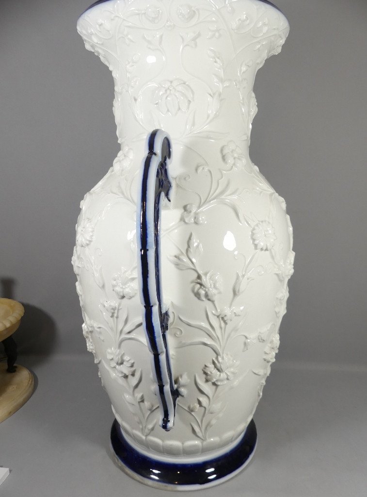 Monumental Baluster Vase In White Blue Chinese Porcelain From The 19th Century-photo-7