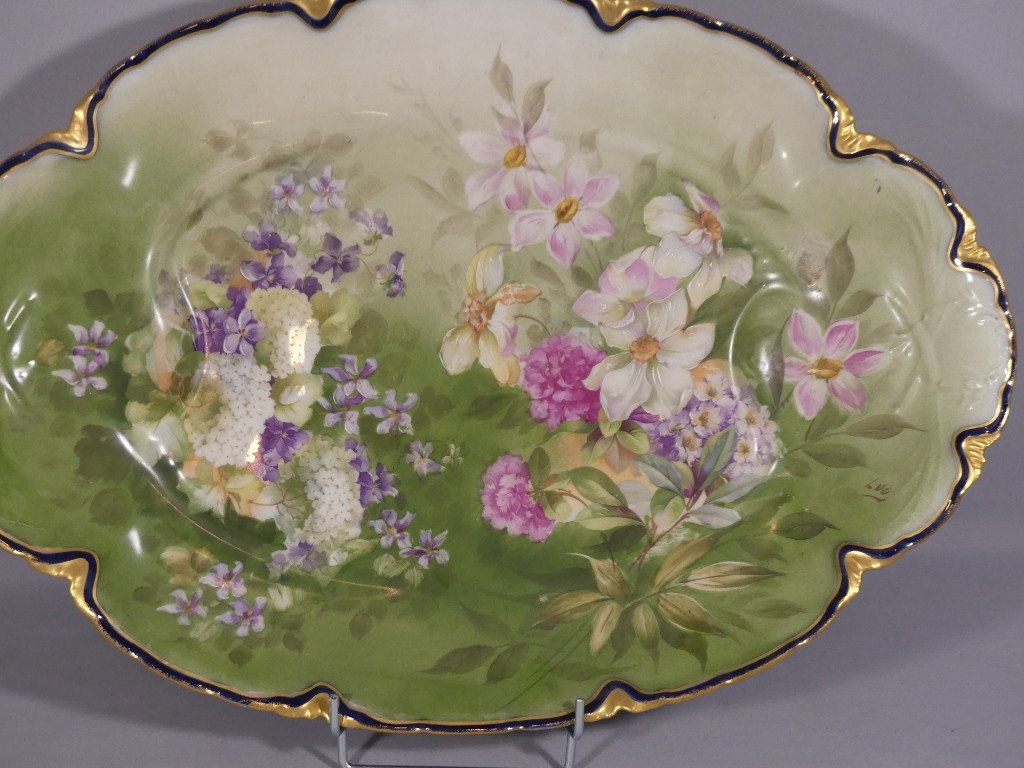 Large Limoges Porcelain Flower Dish, Haviland Guérin, 19th Century-photo-2