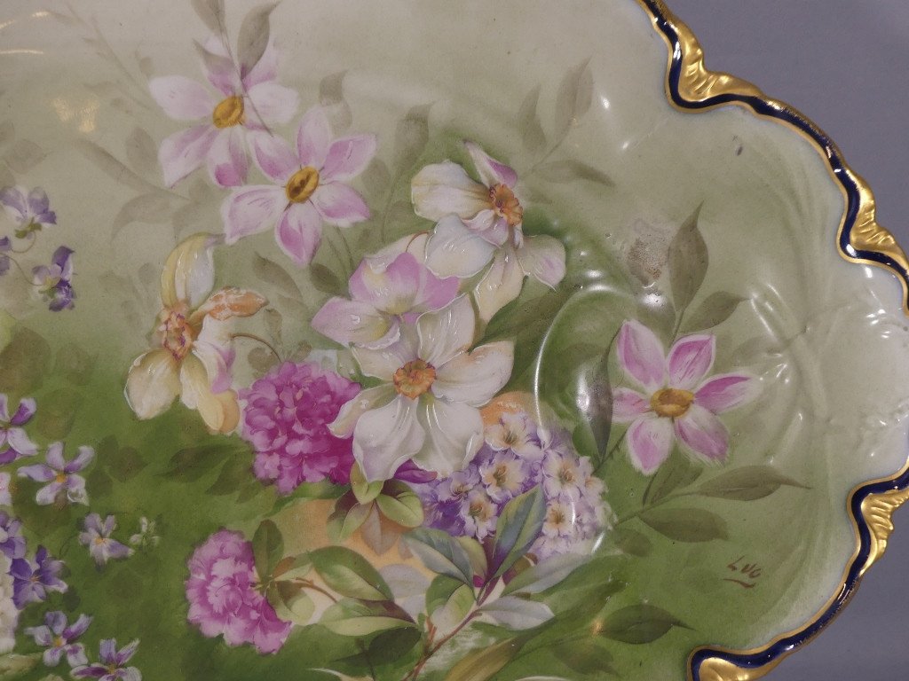 Large Limoges Porcelain Flower Dish, Haviland Guérin, 19th Century-photo-4