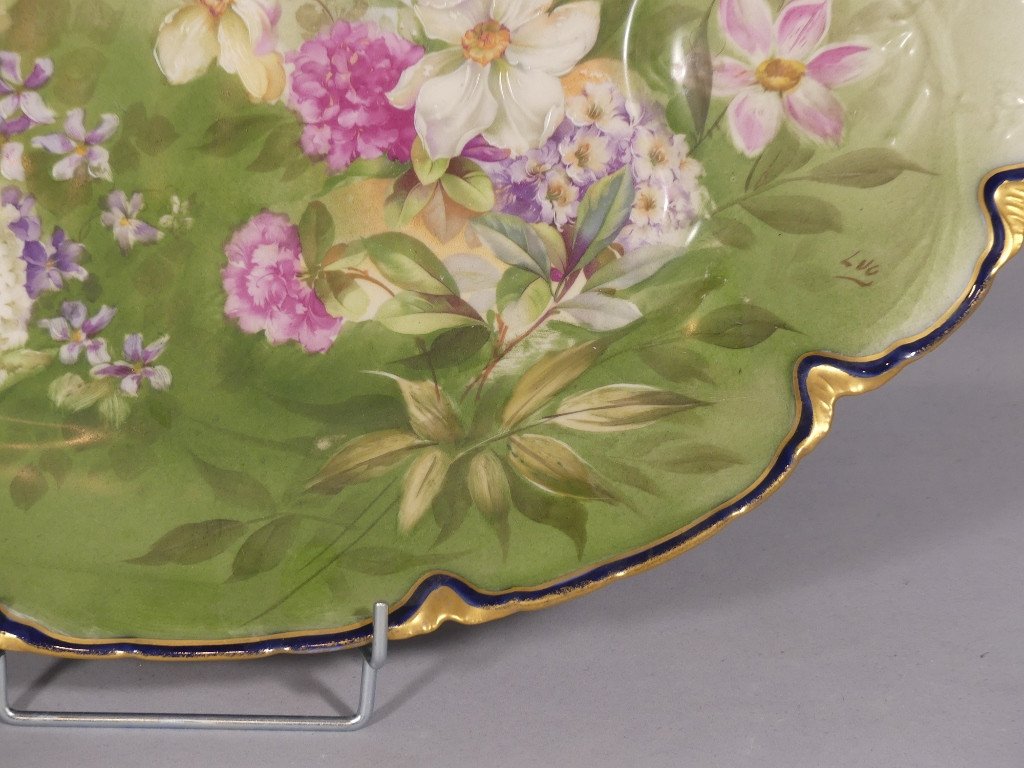 Large Limoges Porcelain Flower Dish, Haviland Guérin, 19th Century-photo-1