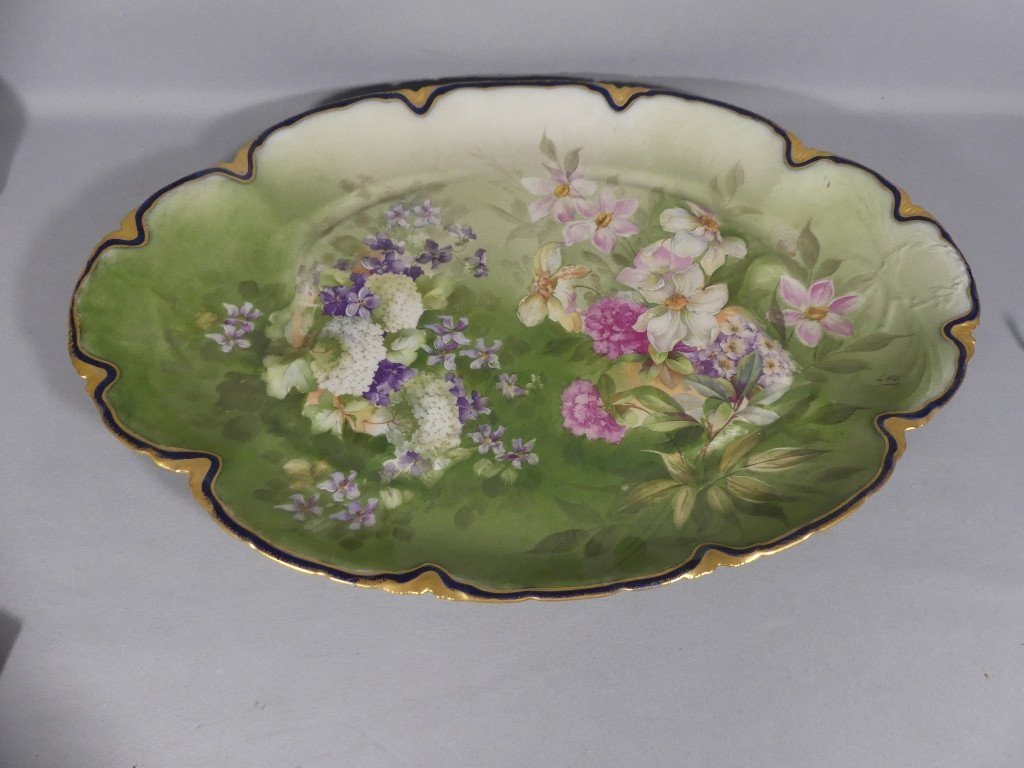 Large Limoges Porcelain Flower Dish, Haviland Guérin, 19th Century-photo-3