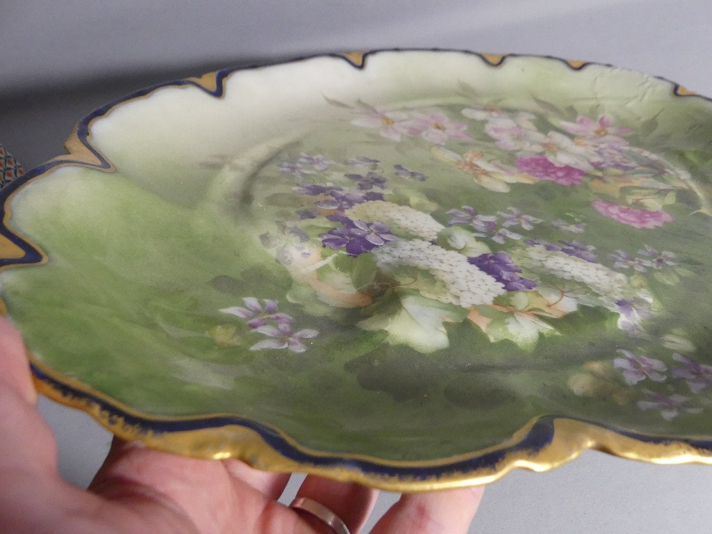 Large Limoges Porcelain Flower Dish, Haviland Guérin, 19th Century-photo-6