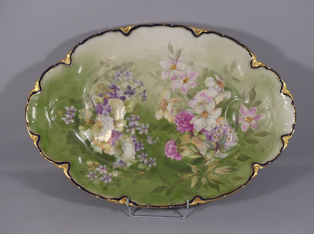 Large Limoges Porcelain Flower Dish, Haviland Guérin, 19th Century