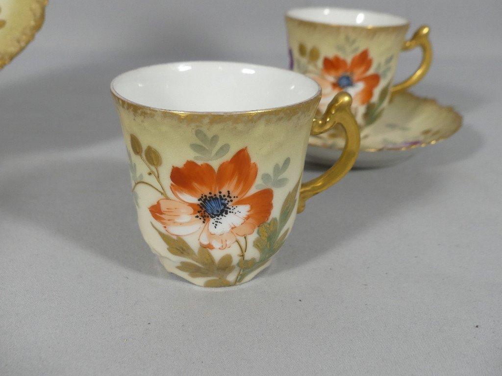 Paire De Tasses De Collection Aux Pavots En Porcelaine De Limoges époque 1920-photo-3