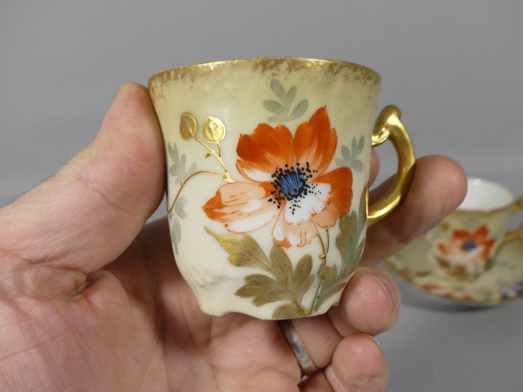 Paire De Tasses De Collection Aux Pavots En Porcelaine De Limoges époque 1920-photo-4