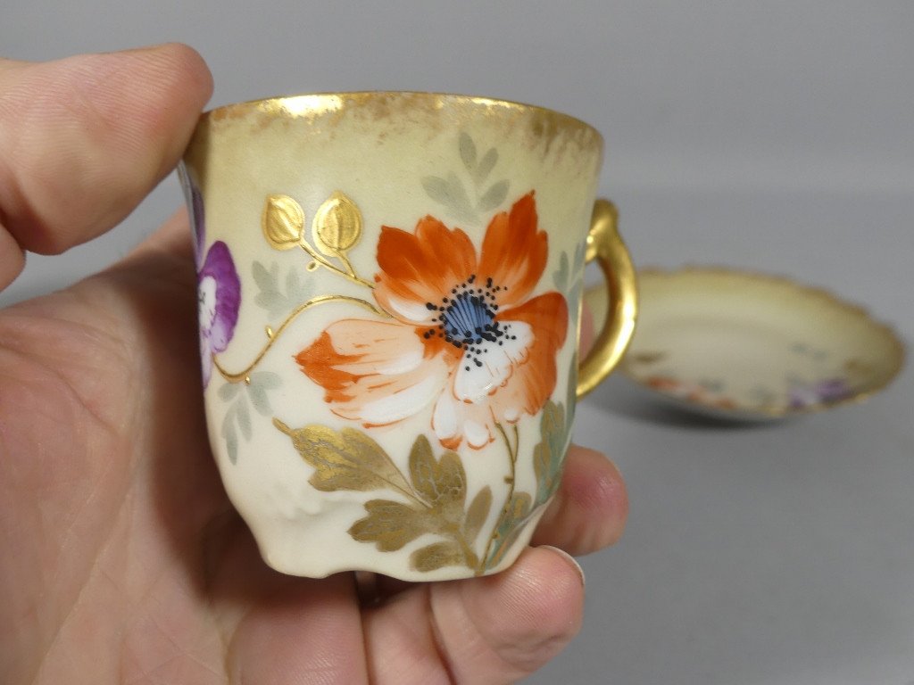 Paire De Tasses De Collection Aux Pavots En Porcelaine De Limoges époque 1920-photo-4