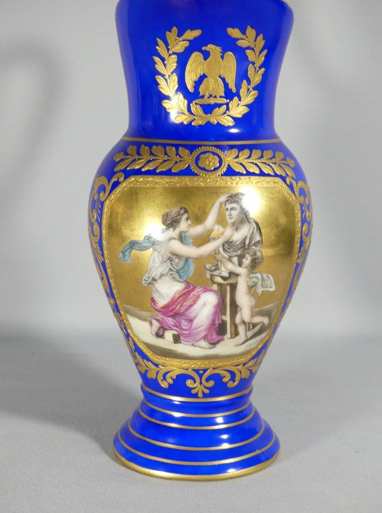 Empire Ewer In Hand Painted Porcelain, Eagle, Allegory Of Sculpture, Locré, 19th Century -photo-2