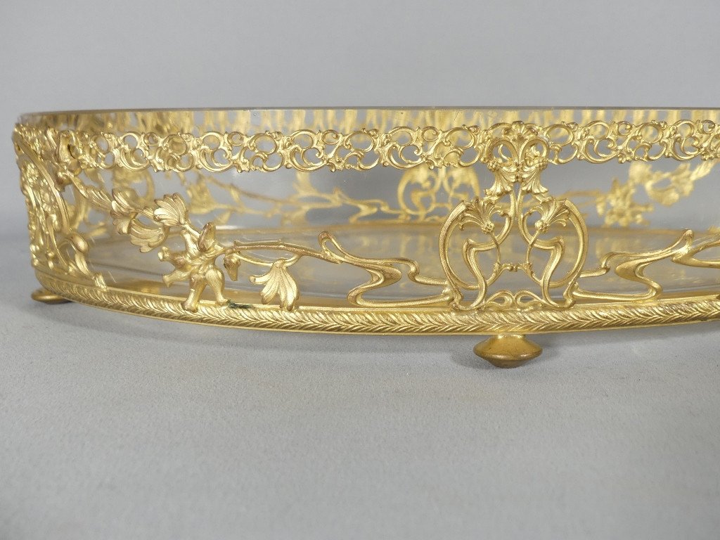 Art Nouveau Table Planter In Glass And Gilt Bronze With Foliage, 1900s-photo-3