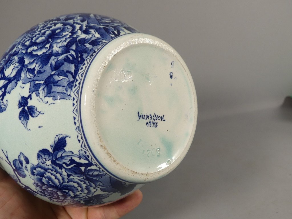 Paire De Vases En Faïence Bleu Hortensia Dans Le Goût Asiatique, époque Fin XIX ème-photo-4