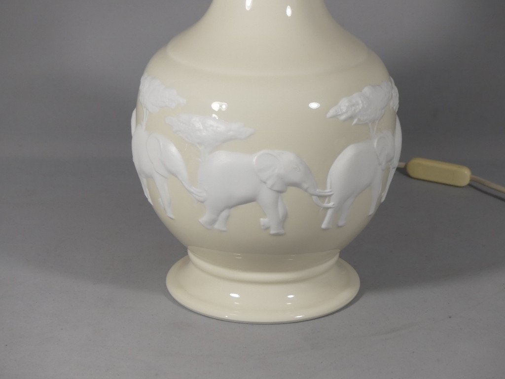 Raynaud Limoges Kenya Elephant Lamp In Light Yellow And Biscuit Porcelain-photo-4