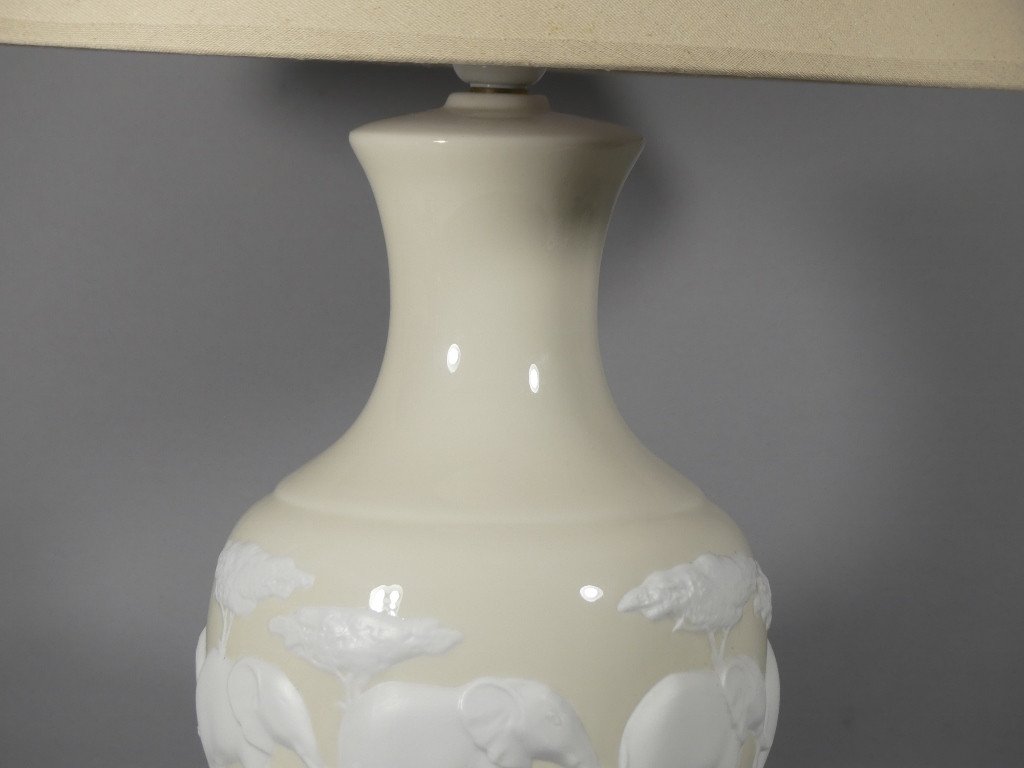 Raynaud Limoges Kenya Elephant Lamp In Light Yellow And Biscuit Porcelain-photo-1