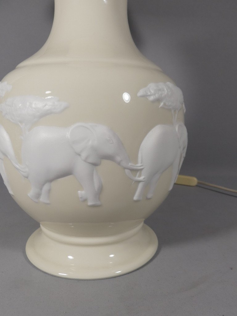 Raynaud Limoges Kenya Elephant Lamp In Light Yellow And Biscuit Porcelain-photo-2