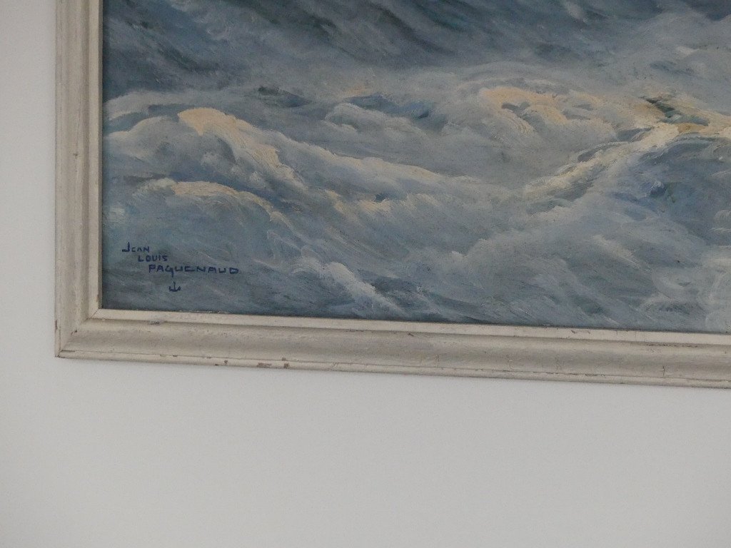 Jean Louis Paguenaud, Atlantique Sud 1946, 231*129 Cm, Très Grand Tableau Marine -photo-2