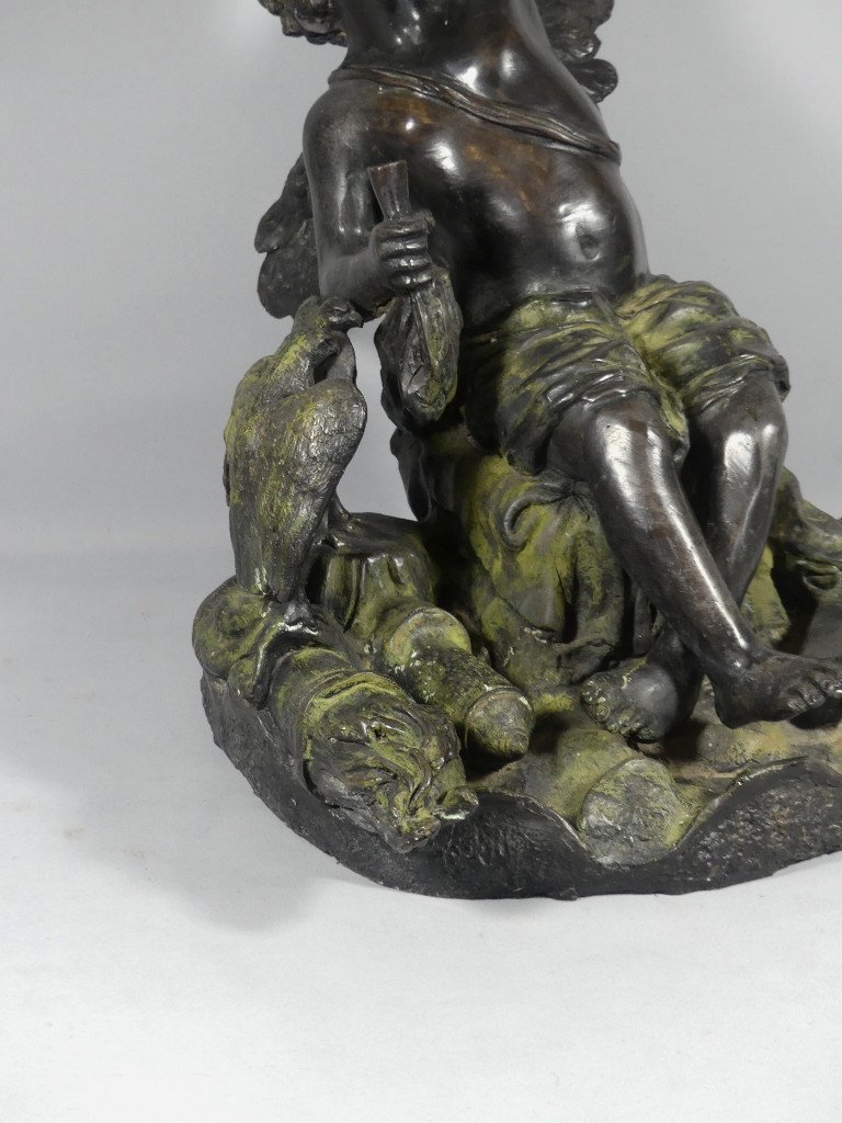 Bronze Group With Angel With Bow And Birds, Early 20th Century-photo-2