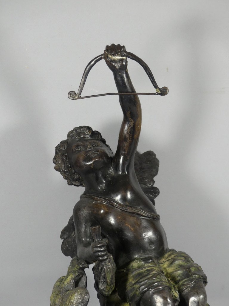 Bronze Group With Angel With Bow And Birds, Early 20th Century-photo-3