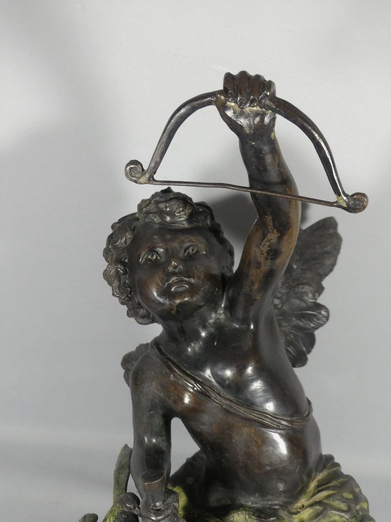 Bronze Group With Angel With Bow And Birds, Early 20th Century-photo-4