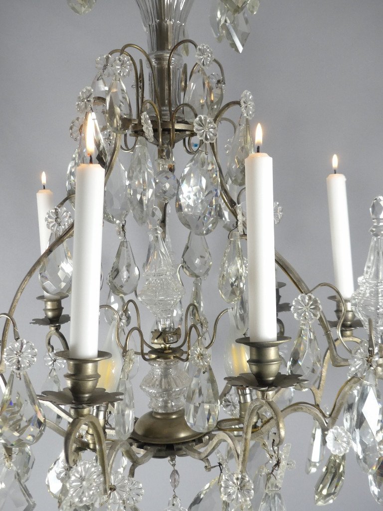 Silver-plated Bronze, Cage Chandelier With Crystal Tassels, Baccarat, Early 20th Century -photo-4