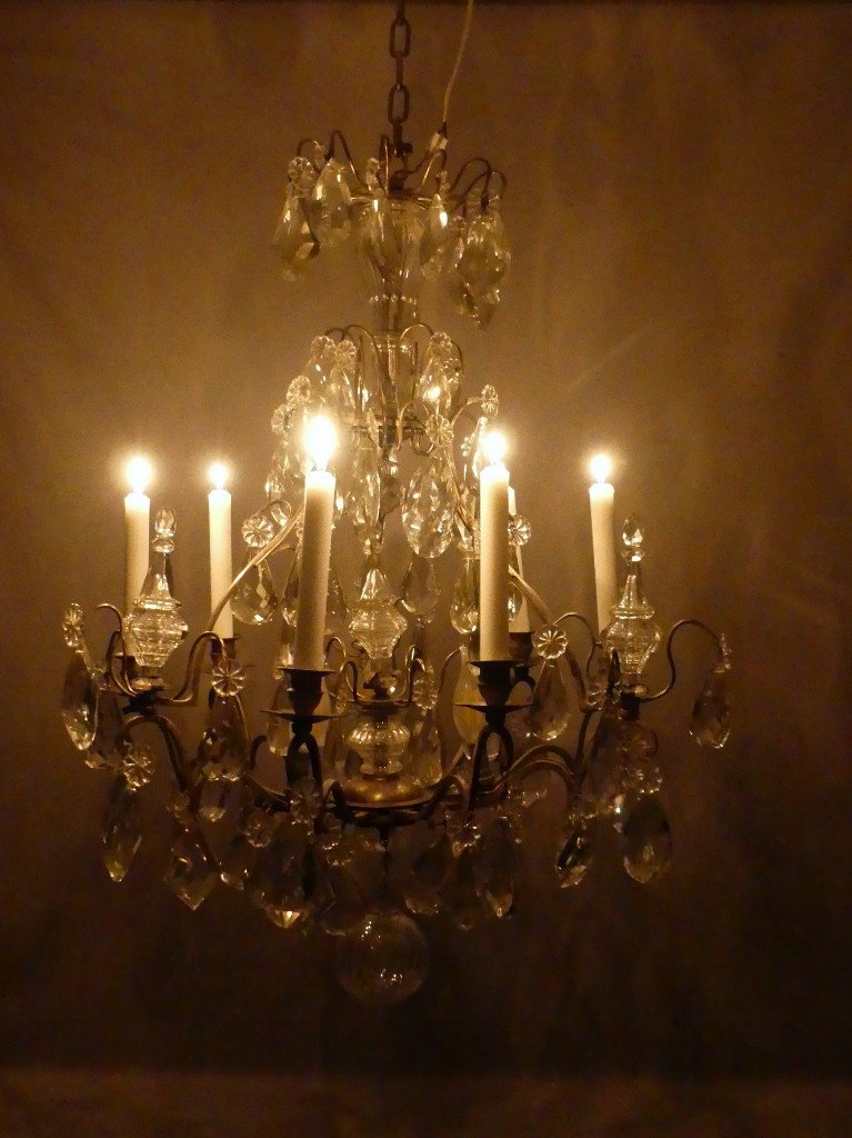 Silver-plated Bronze, Cage Chandelier With Crystal Tassels, Baccarat, Early 20th Century -photo-1