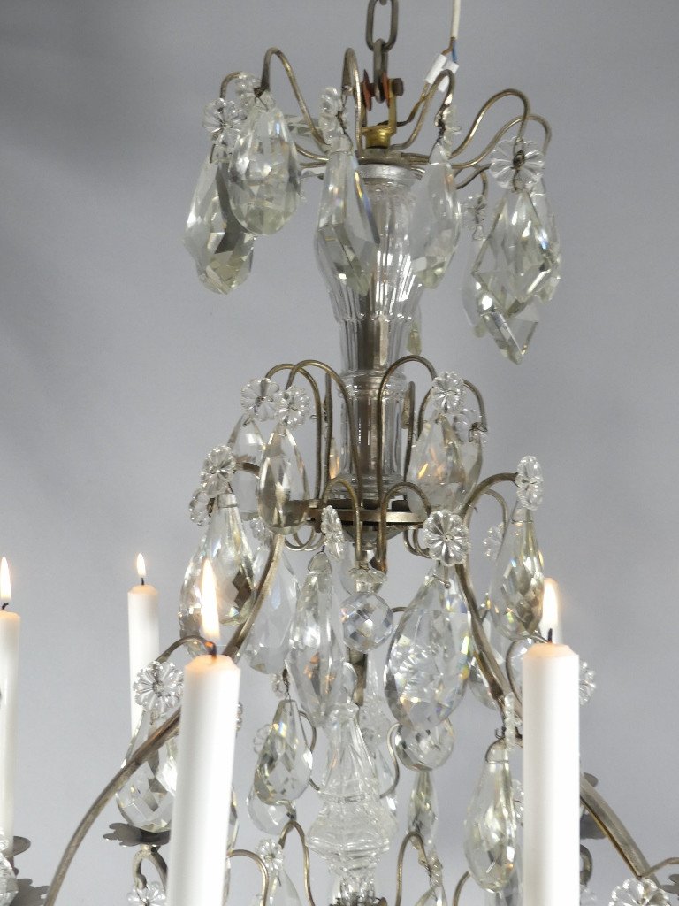 Silver-plated Bronze, Cage Chandelier With Crystal Tassels, Baccarat, Early 20th Century -photo-2