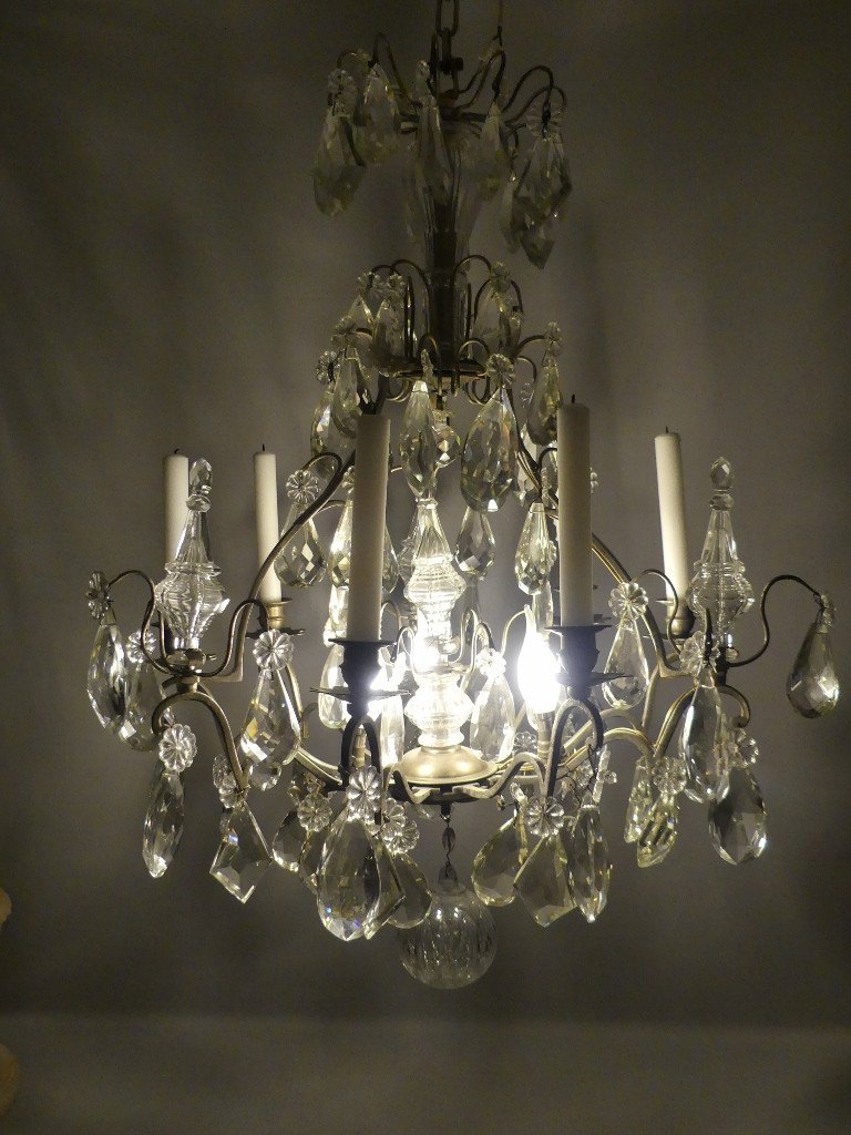 Silver-plated Bronze, Cage Chandelier With Crystal Tassels, Baccarat, Early 20th Century -photo-4