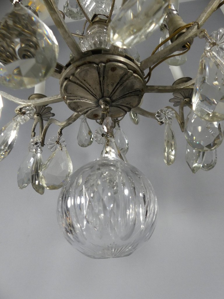 Silver-plated Bronze, Cage Chandelier With Crystal Tassels, Baccarat, Early 20th Century -photo-6