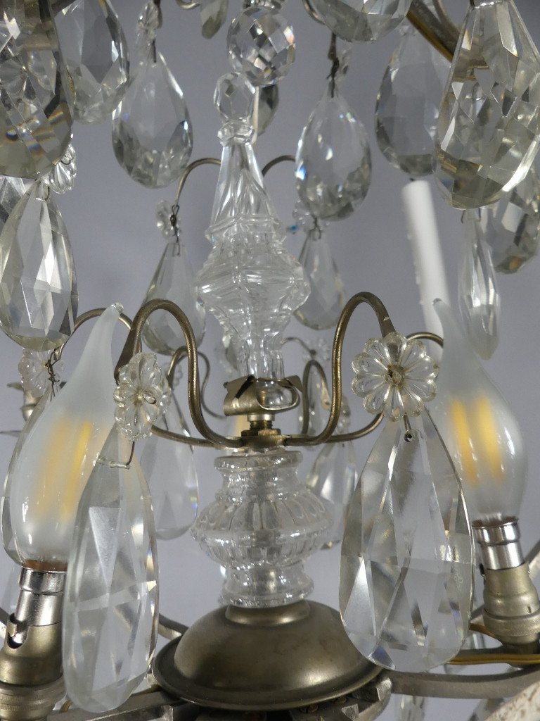 Silver-plated Bronze, Cage Chandelier With Crystal Tassels, Baccarat, Early 20th Century -photo-8