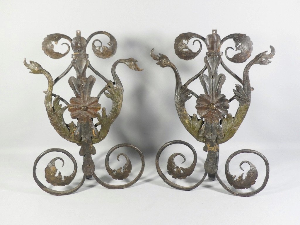 Paire d'Ornements En Fer Forgé XVIII ème, Volutes d'Acanthe