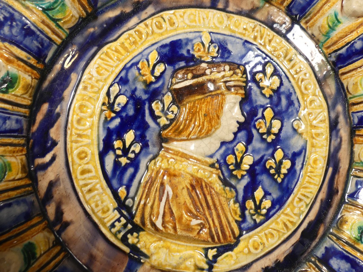 Louis XII And Anne Of Brittany, Majolica-style Ceramic Medallions, Tours School, 19th Century-photo-3