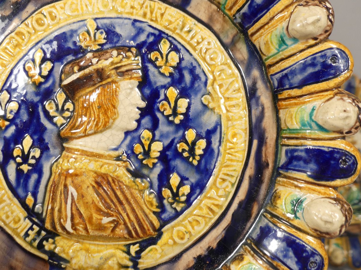 Louis XII And Anne Of Brittany, Majolica-style Ceramic Medallions, Tours School, 19th Century-photo-4