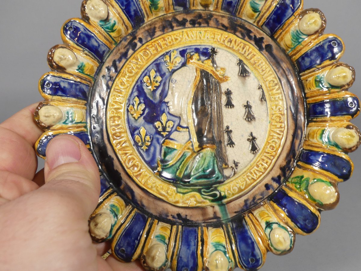 Louis XII And Anne Of Brittany, Majolica-style Ceramic Medallions, Tours School, 19th Century-photo-2