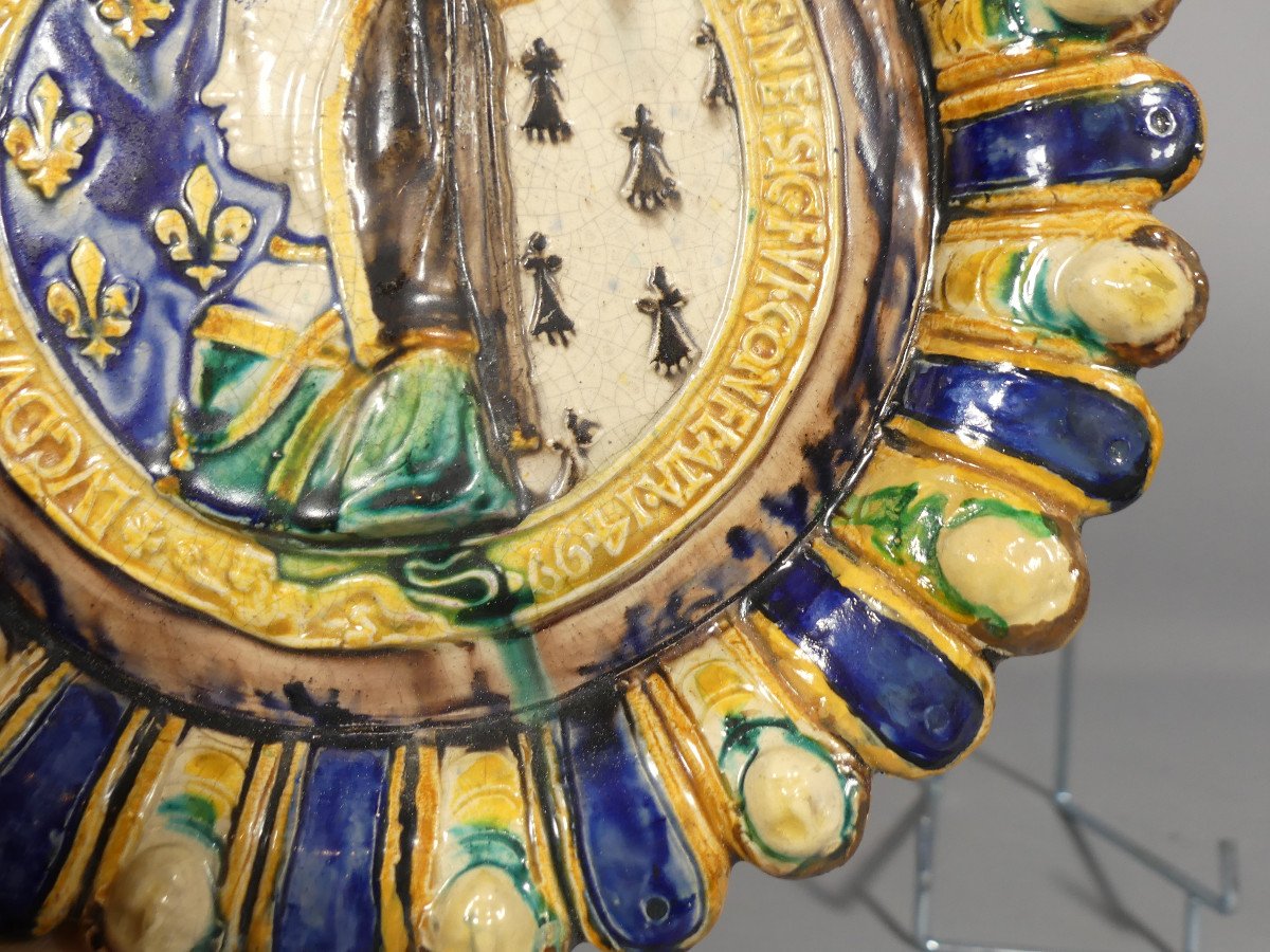 Louis XII And Anne Of Brittany, Majolica-style Ceramic Medallions, Tours School, 19th Century-photo-3