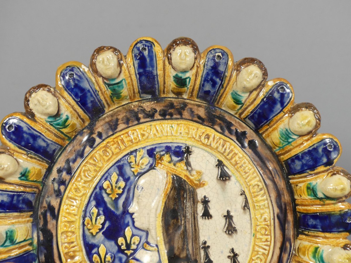 Louis XII And Anne Of Brittany, Majolica-style Ceramic Medallions, Tours School, 19th Century-photo-4