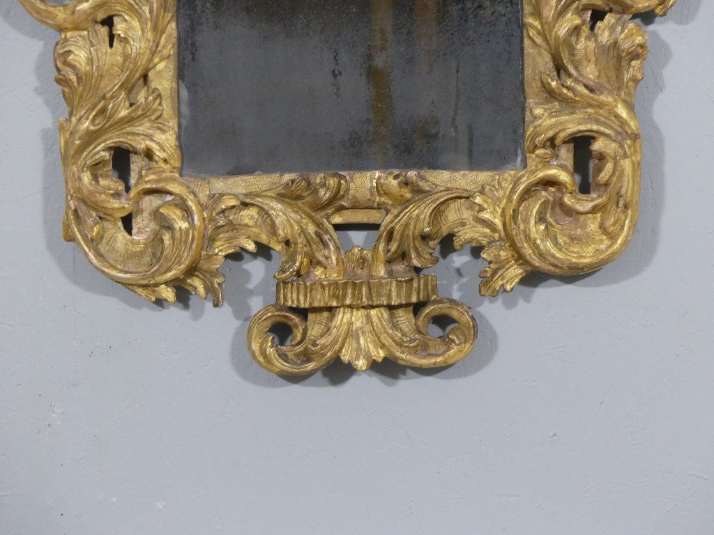 Italian Mirror In Gilded Carved Wood, Mercury Glass, 18th Century Period-photo-4