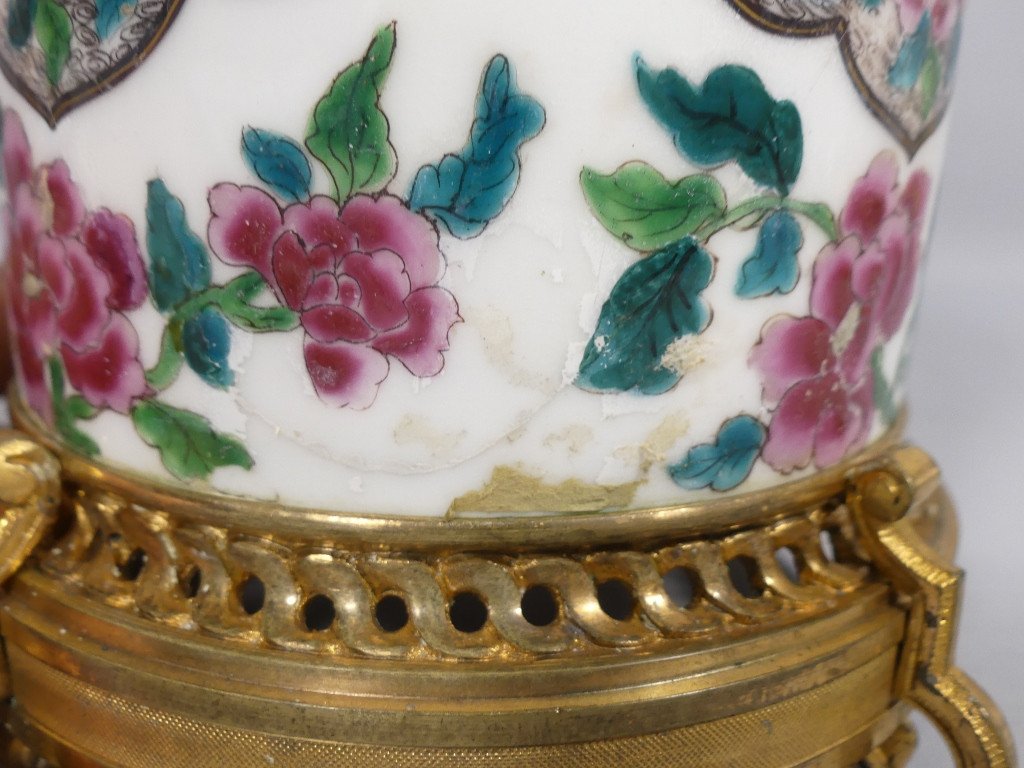 Pair Of Porcelain And Bronze Planters In Asian Style, 19th Century-photo-4