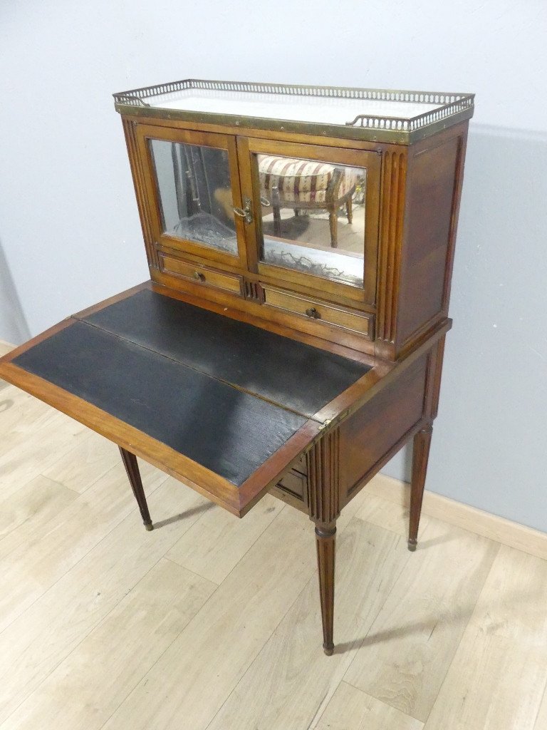  Bonheur Du Jour Louis XVI, Bureau Rangement En Merisier, époque XIX ème Siècle -photo-4