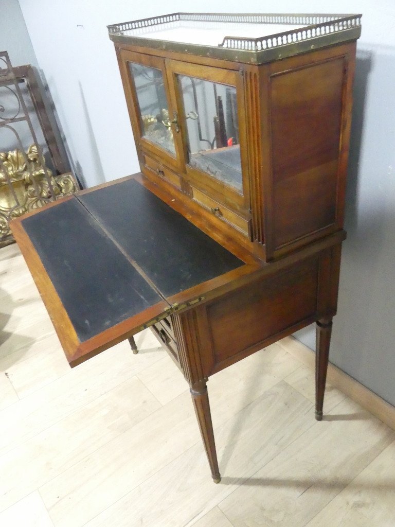  Bonheur Du Jour Louis XVI, Bureau Rangement En Merisier, époque XIX ème Siècle -photo-1